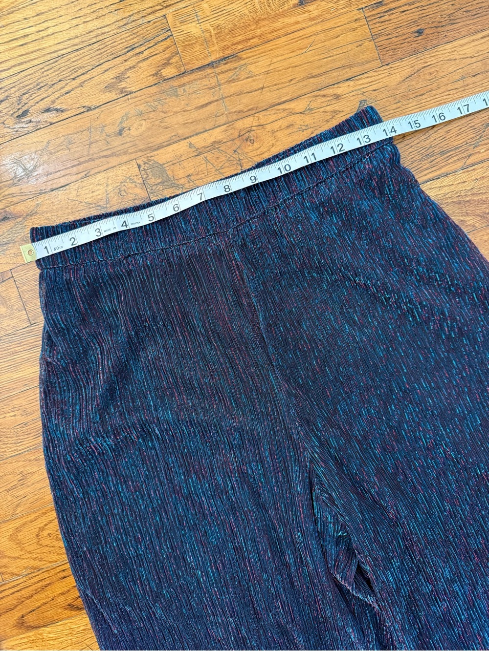 Skies Are Blue Crinkled Wide Leg Shimmer Pants Blue Teal Purple Metallic Size M - Picture 5 of 13